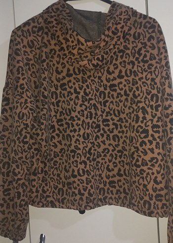 Kahverengi Leopar Desenli Kadın Sweatshirt - Görsel 3