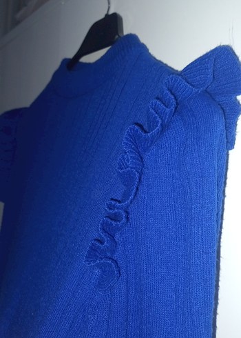 Mavi Uzun Kollu Örgü Kadın Kazak - Görsel 2