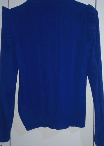 Mavi Uzun Kollu Örgü Kadın Kazak - Görsel 3