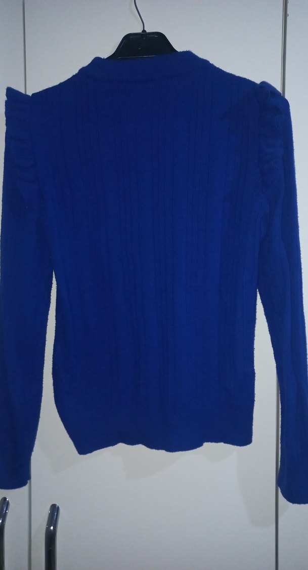 Mavi Uzun Kollu Örgü Kadın Kazak - Görsel 3