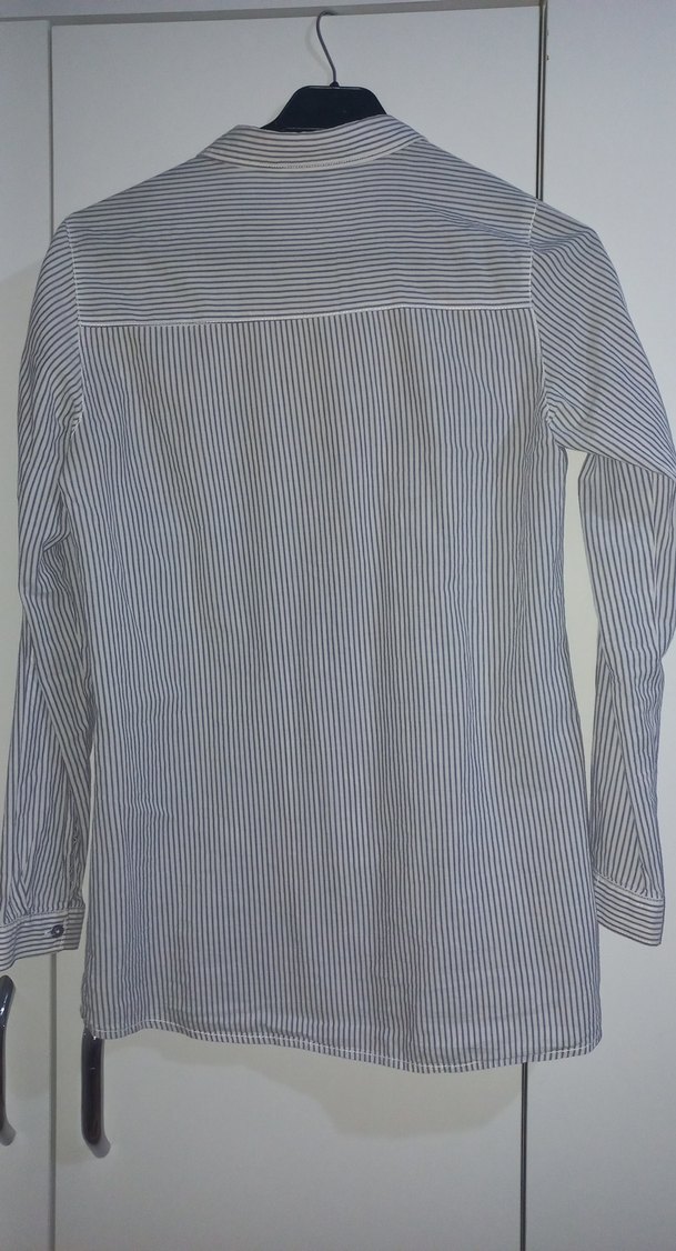 Çizgili Gri Kadın Uzun Kollu Gömlek - Görsel 4