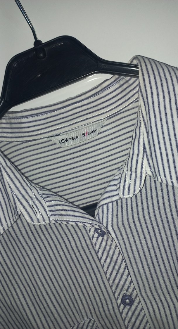 Çizgili Gri Kadın Uzun Kollu Gömlek - Görsel 2