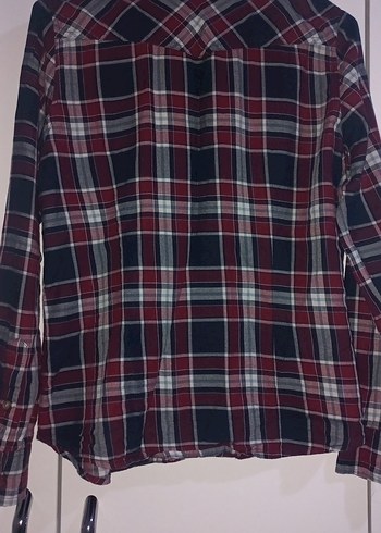 Bordo Ekose Desenli Kadın Gömlek - Görsel 4