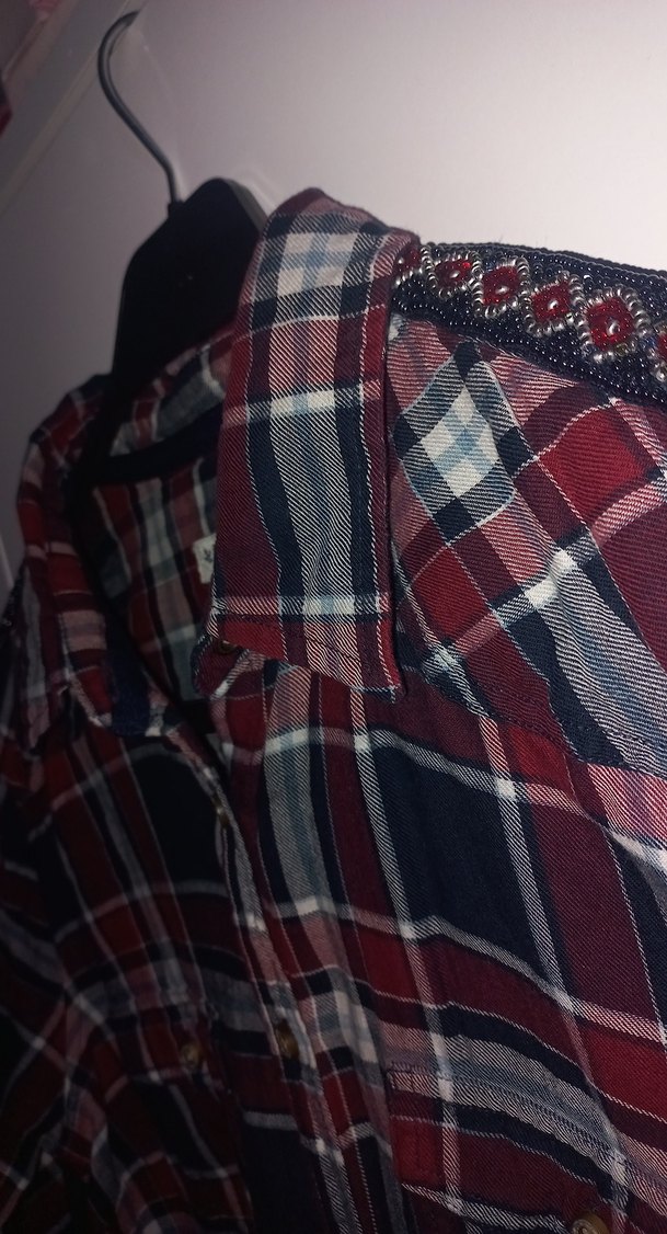 Bordo Ekose Desenli Kadın Gömlek - Görsel 2