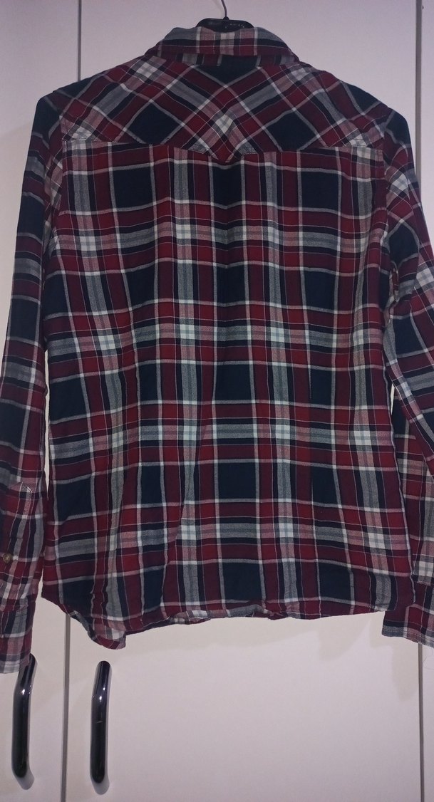 Bordo Ekose Desenli Kadın Gömlek - Görsel 4