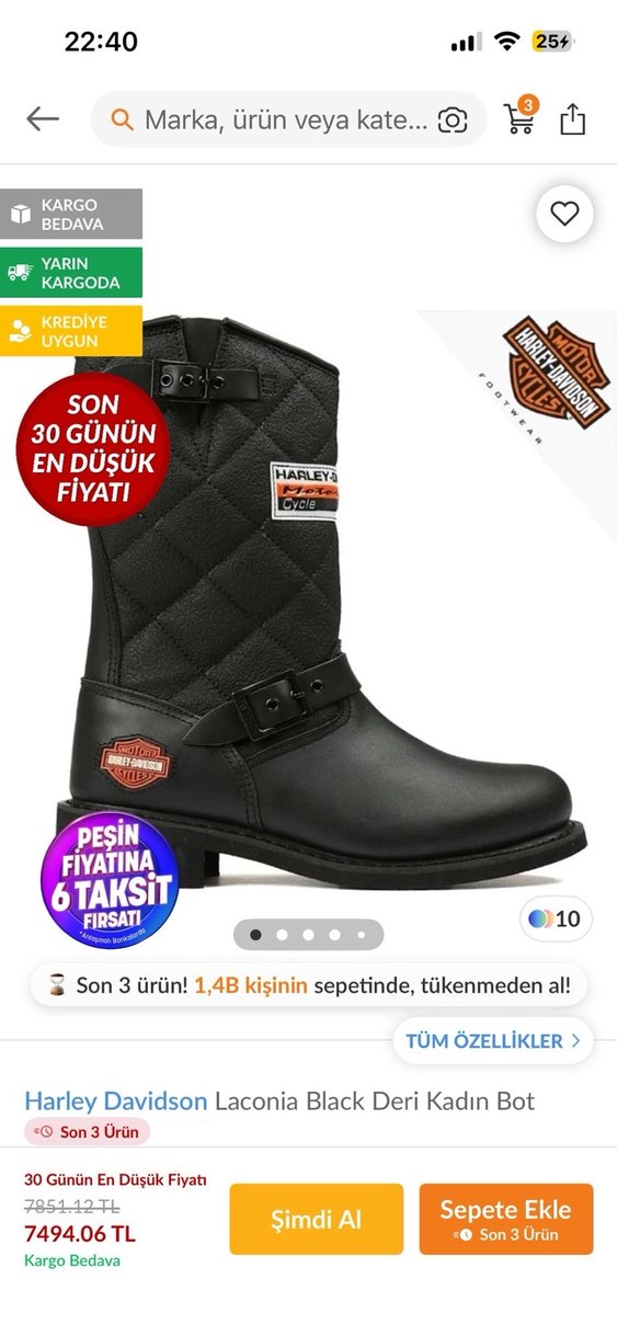 Harley Davidson SiyahTokalı Kadın Biker Bot - Görsel 4