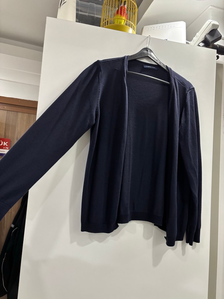 Lacivert Kadın Keten Uzun Kollu Hırka - Görsel 2