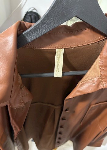 Düğmeli Kahverengi Uzun Deri Ceket - Görsel 3