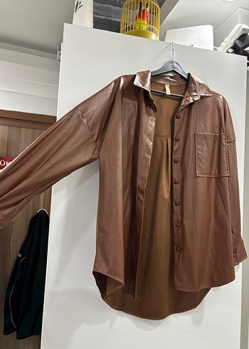 Düğmeli Kahverengi Uzun Deri Ceket - Görsel 2