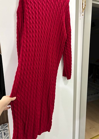 Kırmızı Örgü Kadın Uzun Elbise - Görsel 3