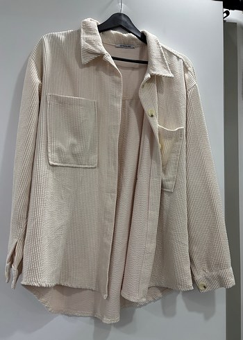 Düğmeli Bej Keten Kadın Gömlek - Görsel 2