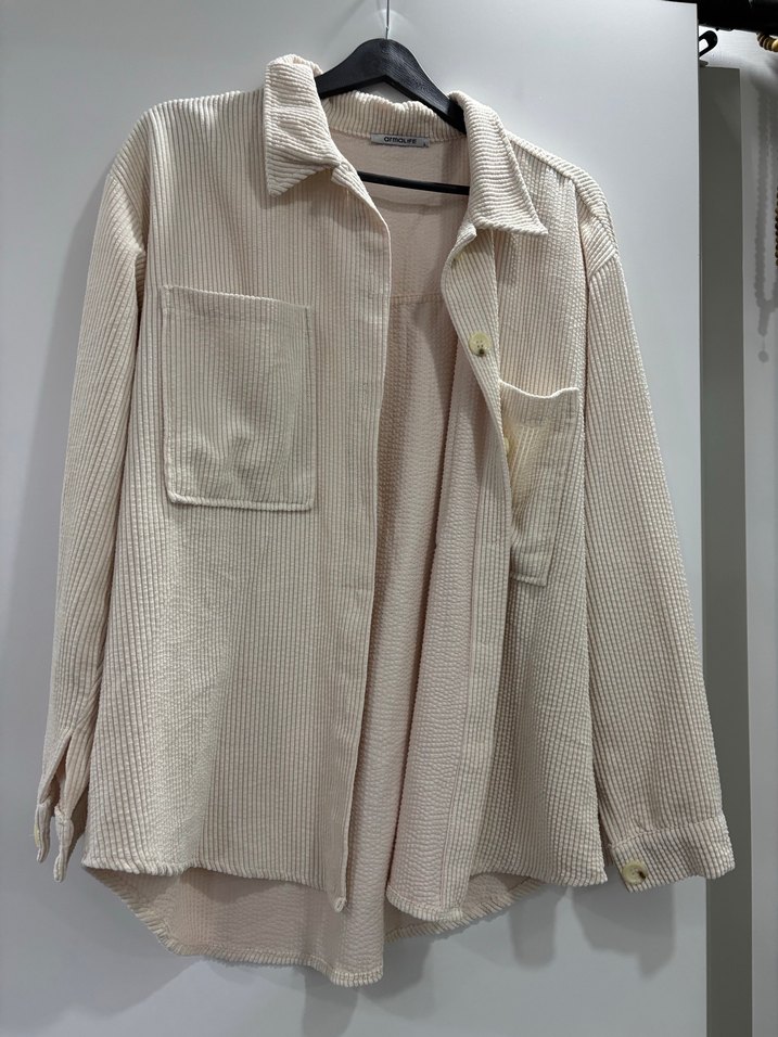 Düğmeli Bej Keten Kadın Gömlek - Görsel 2