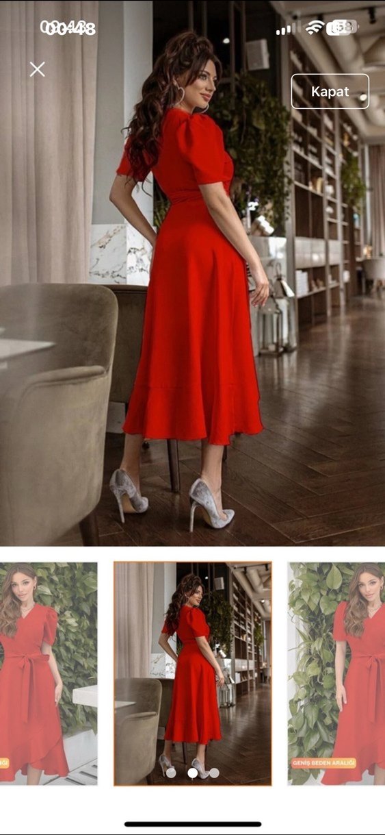 Kırmızı Uzun Drapeli Elbise - Görsel 2