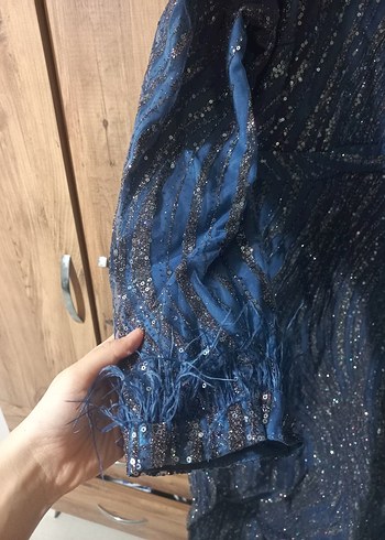 48 Beden lacivert Renk Nakışlı Lacivert Uzun Abiye Elbise