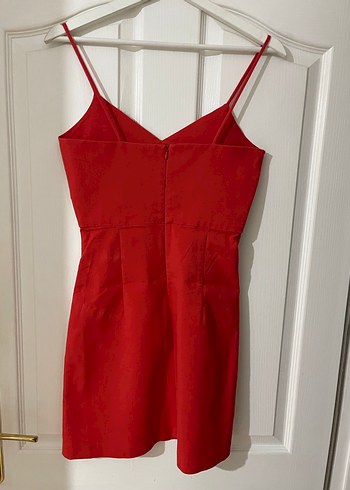 Zara Kırmızı İnce Askılı Midi Elbise