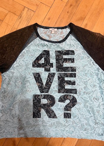 Dantel Detaylı Mavi Kadın Tişört - Görsel 2