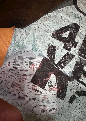 Dantel Detaylı Mavi Kadın Tişört - Görsel 4