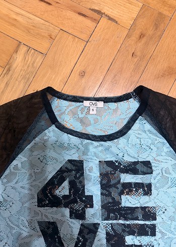 Dantel Detaylı Mavi Kadın Tişört - Görsel 3