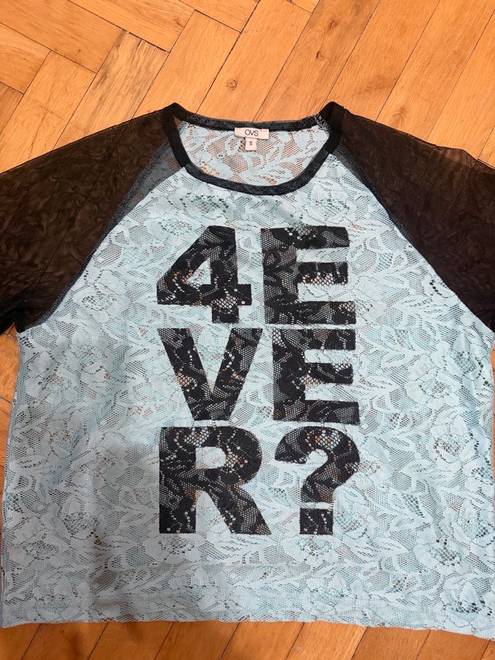 Dantel Detaylı Mavi Kadın Tişört - Görsel 2