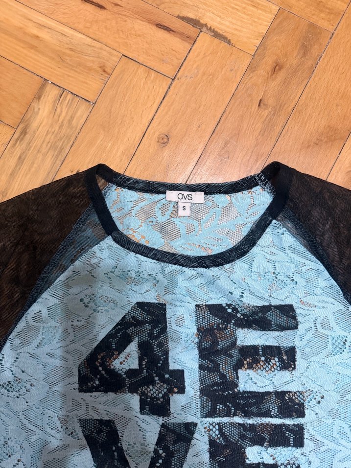 Dantel Detaylı Mavi Kadın Tişört - Görsel 3