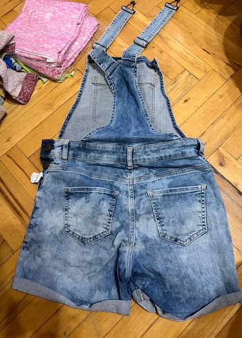 Mavi Kot Askılı Şort Tulum - Görsel 2