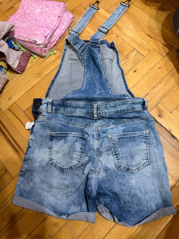 Mavi Kot Askılı Şort Tulum - Görsel 2