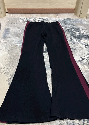 38 Beden Bordo Şeritli Siyah Kadın Pantolon