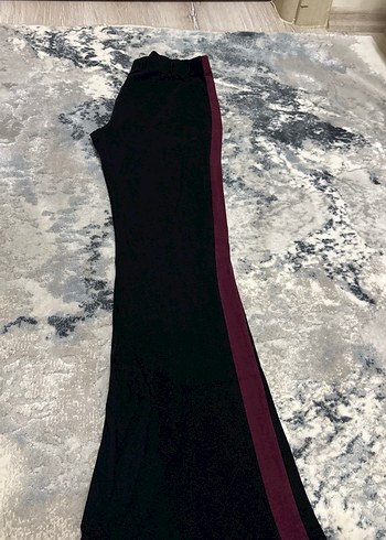 Bordo Şeritli Siyah Kadın Pantolon