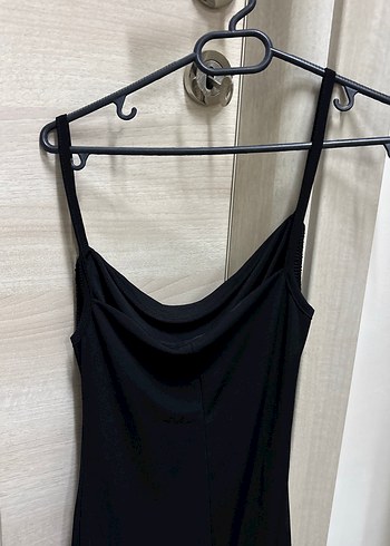 s Beden Siyah Uzun Drapeli Gotik Elbise