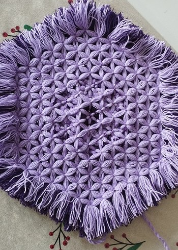 El emeği sıfır, ponpon detaylı Renkli Nakışlı Mor banyo lif - Görsel 6