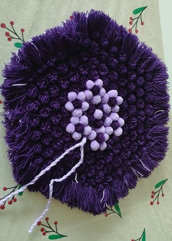 El emeği sıfır, ponpon detaylı Renkli Nakışlı Mor banyo lif - Görsel 2