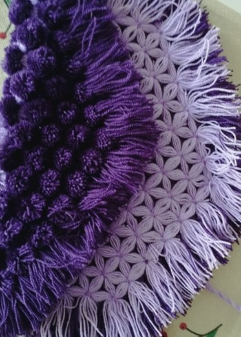 El emeği sıfır, ponpon detaylı Renkli Nakışlı Mor banyo lif - Görsel 5