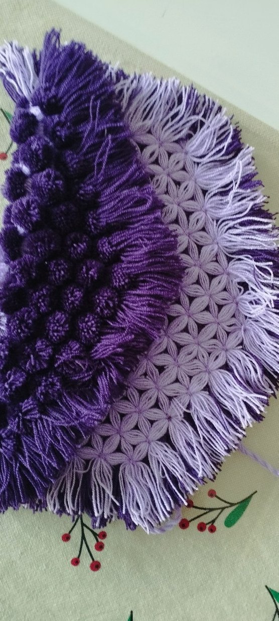 El emeği sıfır, ponpon detaylı Renkli Nakışlı Mor banyo lif - Görsel 5