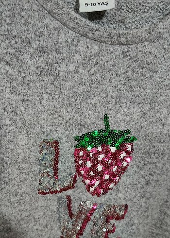 Kız Çocuk Gri Triko Uzun Kollu Nakışlı Tişört 10 Yaş - Görsel 3