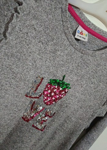 Kız Çocuk Gri Triko Uzun Kollu Nakışlı Tişört 10 Yaş - Görsel 2