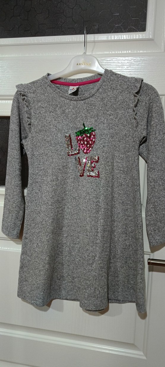 Kız Çocuk Gri Triko Uzun Kollu Nakışlı Tişört 10 Yaş - Görsel 4