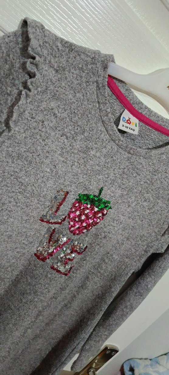 Kız Çocuk Gri Triko Uzun Kollu Nakışlı Tişört 10 Yaş - Görsel 2