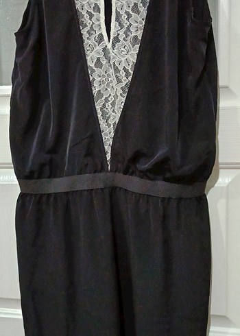 SPAZİO SIRTI DANTEL DETAYLI SİYAH  SATEN Mini Tulum - Görsel 12