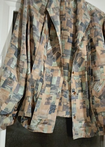 Vintega saten Düğmeli Kamuflaj Desenli Uzun Kadın Gömlek - Görsel 2