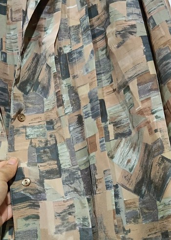 Vintega saten Düğmeli Kamuflaj Desenli Uzun Kadın Gömlek - Görsel 3