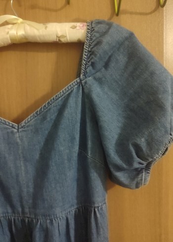 LC Waikiki Mavi V Yaka Denim Elbise