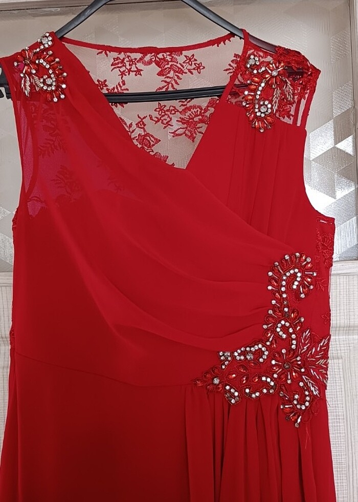 Kırmızı uzun abiye elbise XXL beden  - Görsel 2