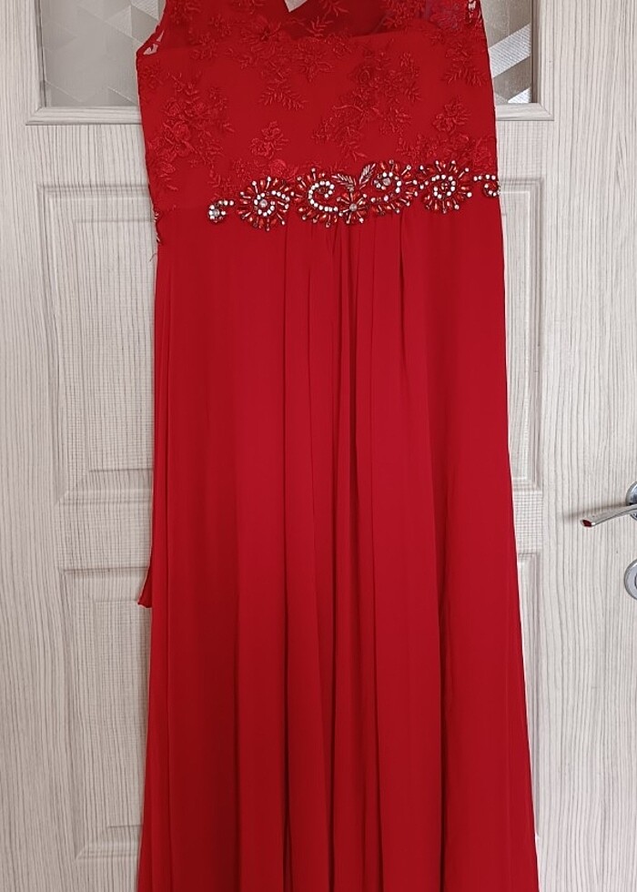 Kırmızı uzun abiye elbise XXL beden  - Görsel 3