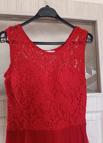 Kırmızı uzun abiye elbise L beden  - Görsel 5