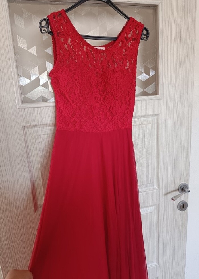 Kırmızı uzun abiye elbise L beden  - Görsel 2