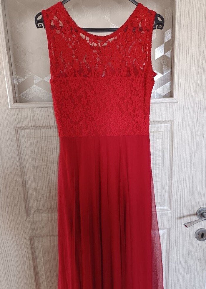 Kırmızı uzun abiye elbise L beden  - Görsel 3