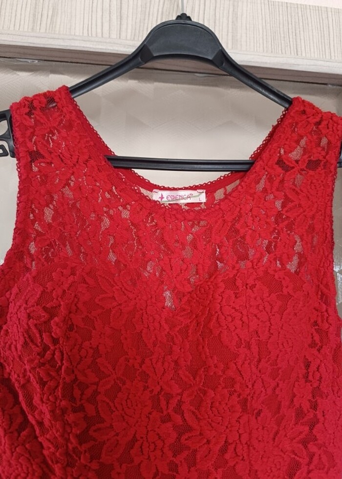 Kırmızı uzun abiye elbise L beden  - Görsel 4