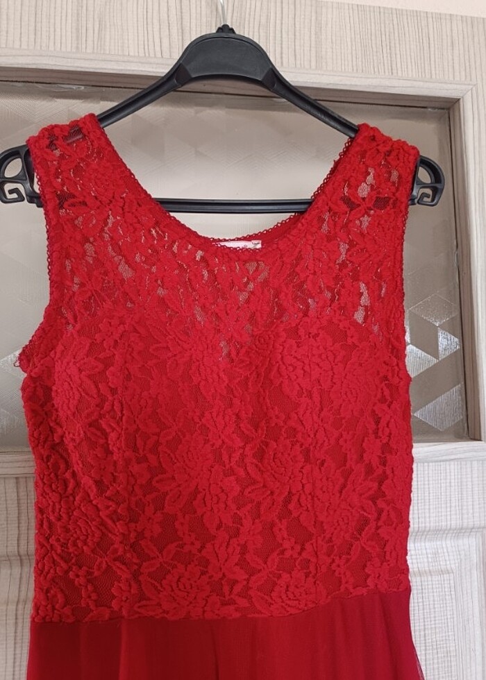 Kırmızı uzun abiye elbise L beden  - Görsel 5