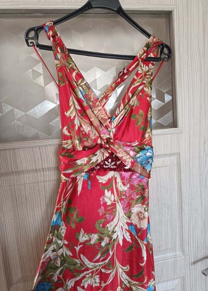 Karışık renkli desenli uzun elbise  - Görsel 2