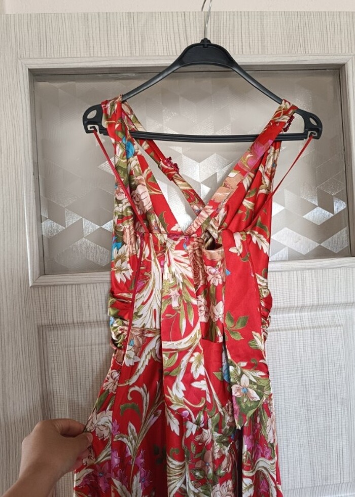 Karışık renkli desenli uzun elbise  - Görsel 4